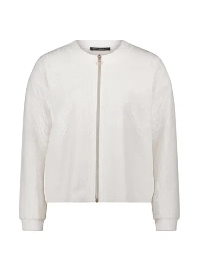 Betty Barclay Zip-up Textured-knit Cardigan In White