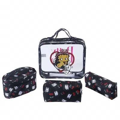 Betty Boop Women's Cleat 4-pieces Cosmetic Bag In Black In Multi
