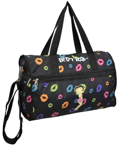 Betty Boop Women's Duffel Bag In Black With Kisses In Multi