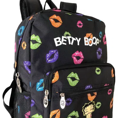 Betty Boop Women's Microfiber Large Backpack In Black With Lips