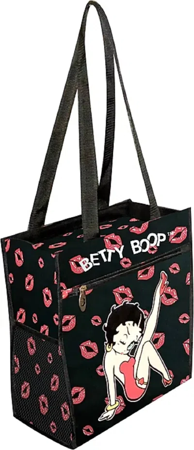 Betty Boop Women's Polyester Shopping Bag In Black/red Kisses