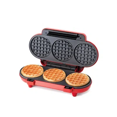 Betty Crocker Mini Multi-waffle Maker, 1200w Kitchen Appliance For Home And Kitchen, Makes 3 Waffles At Once, Non- In Red