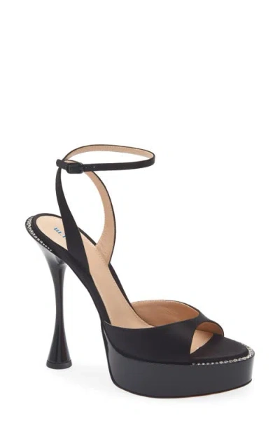 Betzábe Alessandra Crystal Embellished Platform Sandal In Black Satin