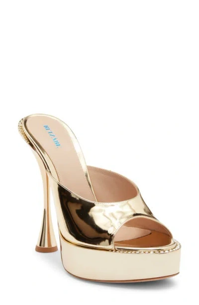 Betzábe Olivia Crystal Platform Slide Sandal In Metallic