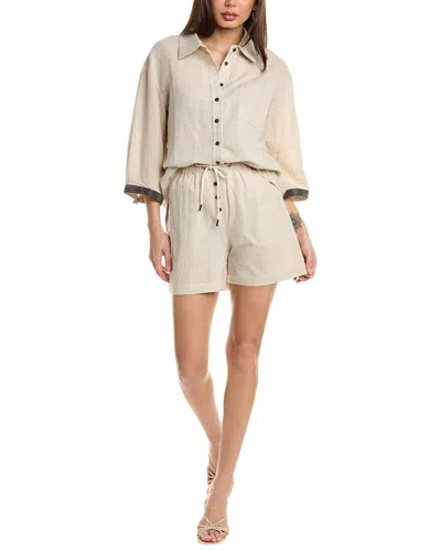 Beulah 2pc Linen-blend Shirt & Short Set In Beige