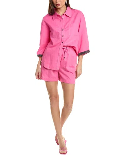 Beulah 2pc Linen-blend Shirt & Short Set In Pink