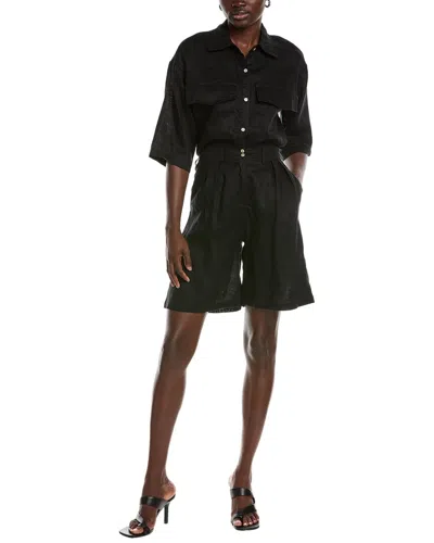 Beulah 2pc Linen Shirt & Short Set In Black