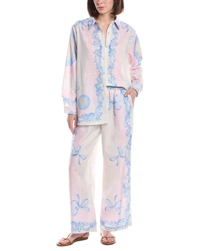 Beulah 2pc Multi-print Shirt & Pant Set In Pink