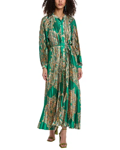 Beulah Accordion Pleated Maxi Dress In Green