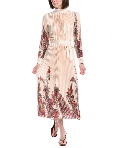 Beulah Boho Paisley Print Satin Pleated Midi Dress In Ivory