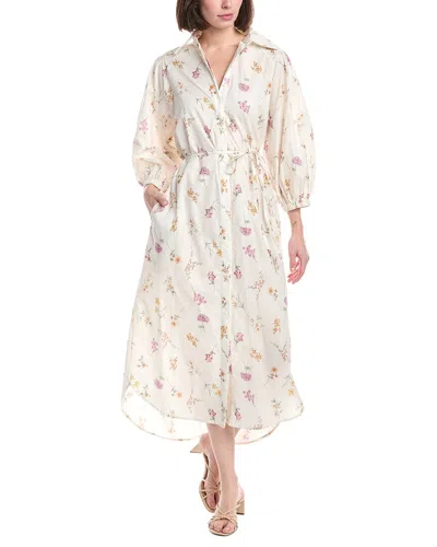 Beulah Contrast Floral Print Belted Maxi Shirtdress In Ivory