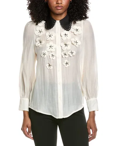 Beulah Floral Accent Blouse In White
