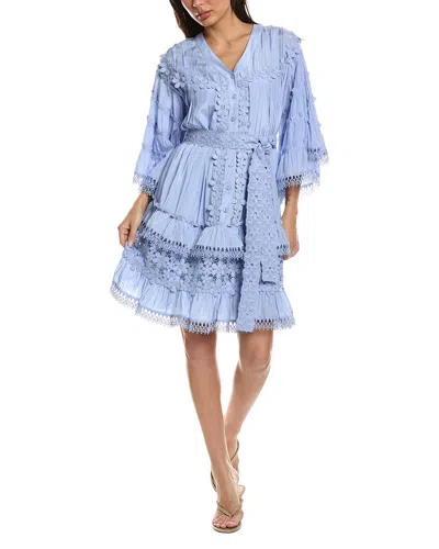 Beulah Floral Lace Detail Tiered Flounce Mini Dress In Blue