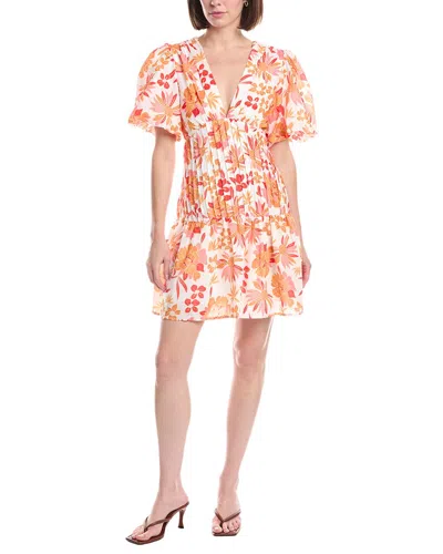Beulah Floral Print V-neck Puff Flounce Mini Dress In Orange
