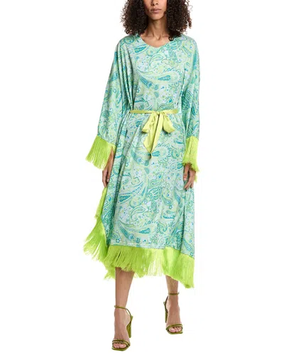 Beulah Fringe Caftan Dress In Green