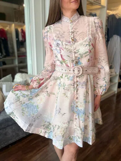 Beulah High Collar Floral Dress In Pink