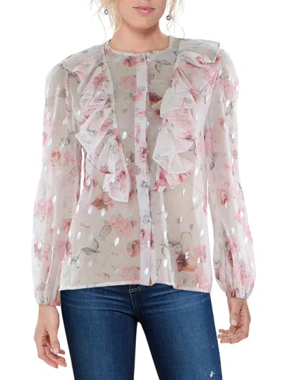 Beulah Juniors Womens Chiffon Floral Blouse In Pink
