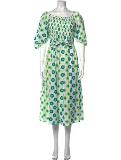 Pre-owned Beulah London Floral Print Long Dress In Green