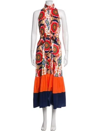 Pre-owned Beulah London Floral Print Long Dress In Orange