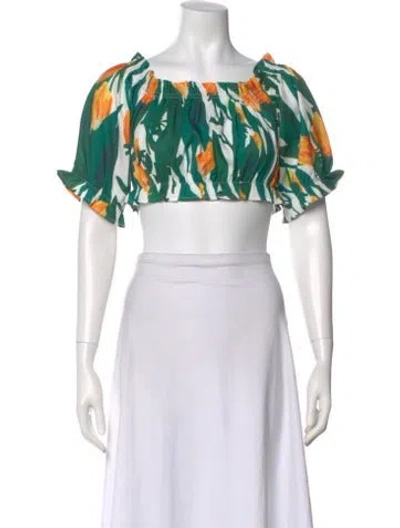 Pre-owned Beulah London Floral Print Square Neckline Crop Top In Green