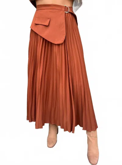 Beulah London Pleated Maxi Skirt In Terracotta In Brown