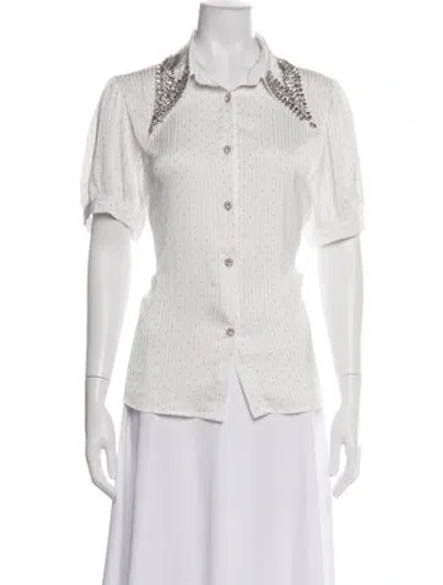 Pre-owned Beulah London Printed Short Sleeve Blouse In White
