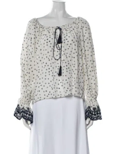 Pre-owned Beulah London Silk Floral Print Blouse W/ Tags In White