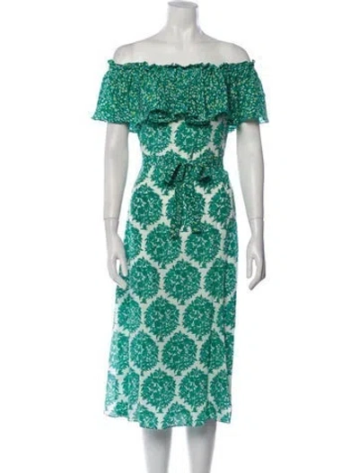 Pre-owned Beulah London Silk Midi Length Dress In Green