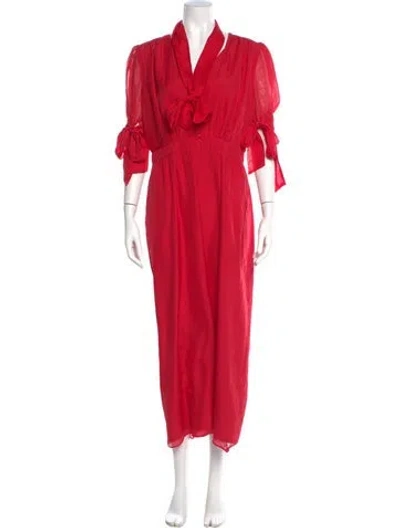 Pre-owned Beulah London Silk V-neck Jumpsuit In Red