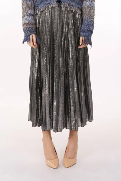Beulah Metallic Coated Pleat Maxi Skirt In Silver In Neutral