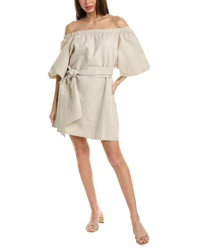 Beulah Off-the-shoulder Linen-blend Mini Dress In Beige