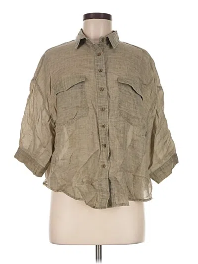 Pre-owned Beulah Style 3/4 Sleeve Button Down Shirt In Tan