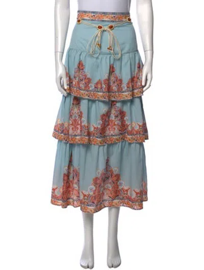 Pre-owned Beulah Style Floral Print Midi Length Skirt In Blue