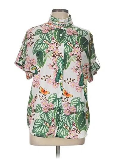 Pre-owned Beulah Style Short Sleeve Blouse In Green