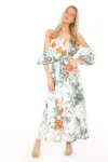 Beulah Styles Long Off Shoulder Floral Maxi Dress In Multi