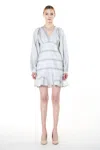 Beulah Styles Long Sleeve V Neck Ruffle Mini Dress In Gray