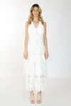 Beulah Styles Long Sleeveless V Neck Lace Dress In White