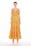 Beulah Styles Long Spaghetti Strap Floral Maxi Dress In Yellow