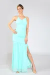 Beulah Styles Long Spaghetti Strap Side Slit Chiffon Dress In Blue