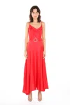 Beulah Styles Pleated Cowl Neck Spaghetti Strap Satin Dress In Red