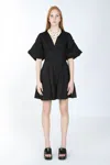 Beulah Styles Short Bubble Sleeve V Neck Mini Dress In Black