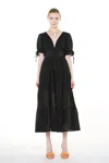 Beulah Styles Short Sleeve Patterned Hole Tea Length Dress In Black