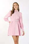 Beulah Styles Short Vintage Long Sleeve Mini Dress In Pink