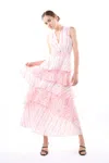 Beulah Styles Sleeveless V Neck Tiered Tea Length Dress In Pink