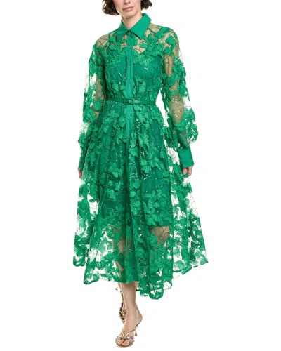 Beulah Tulle Ribbon Shirtdress In Green