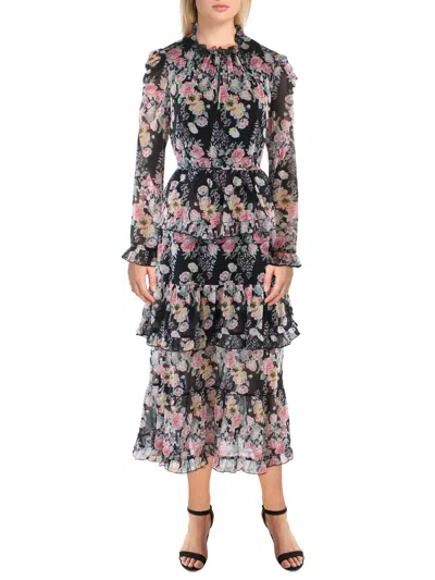 Beulah Womens Chiffon Floral Midi Dress In Multi