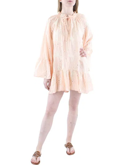 Beulah Womens Embroidered Eyelet Mini Dress In Pink