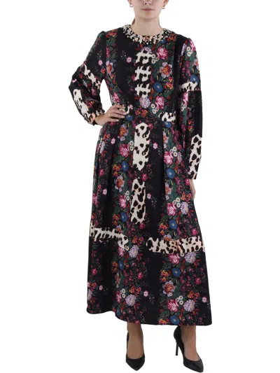 Beulah Womens Floral Print Embellished Maxi Dress In Multi