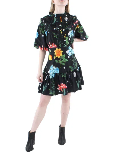 Beulah Womens Floral Ruffles Mini Dress In Black