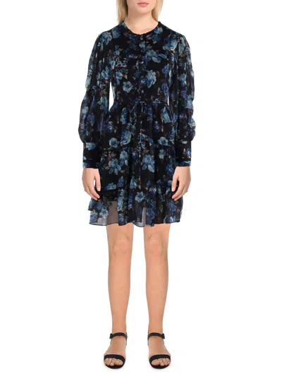 Beulah Womens Picot Trim Ladder Stitch Shirtdress In Black